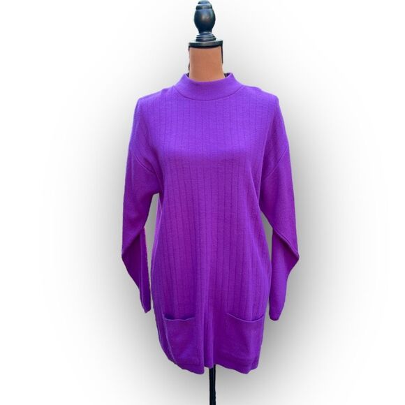 Kelly Stevens Vintage Purple Ribbed Mock Neck Long Sleeve Sweater Women’s Small - Picture 1 of 6